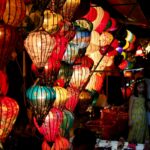 red and brown paper lanterns