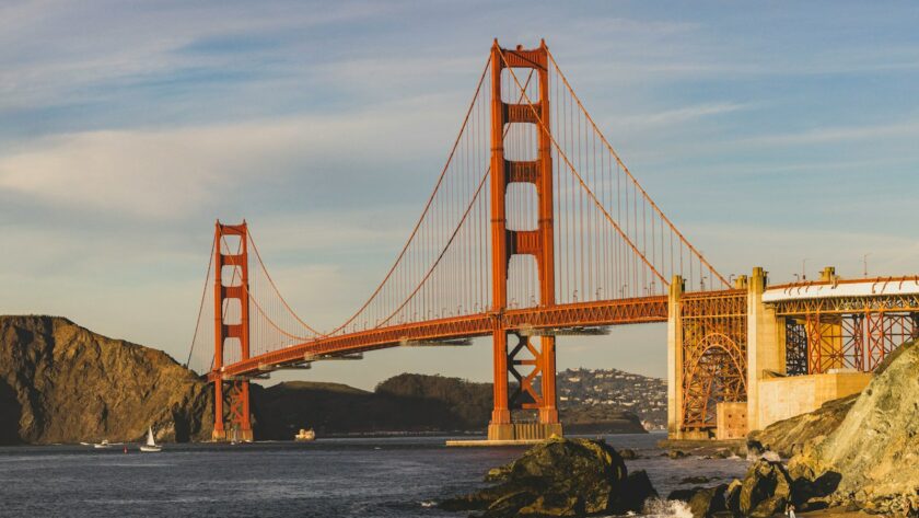 the golden gate bridge over looking the ocean