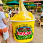 person holding a blue and yellow cup with yellow ice cream